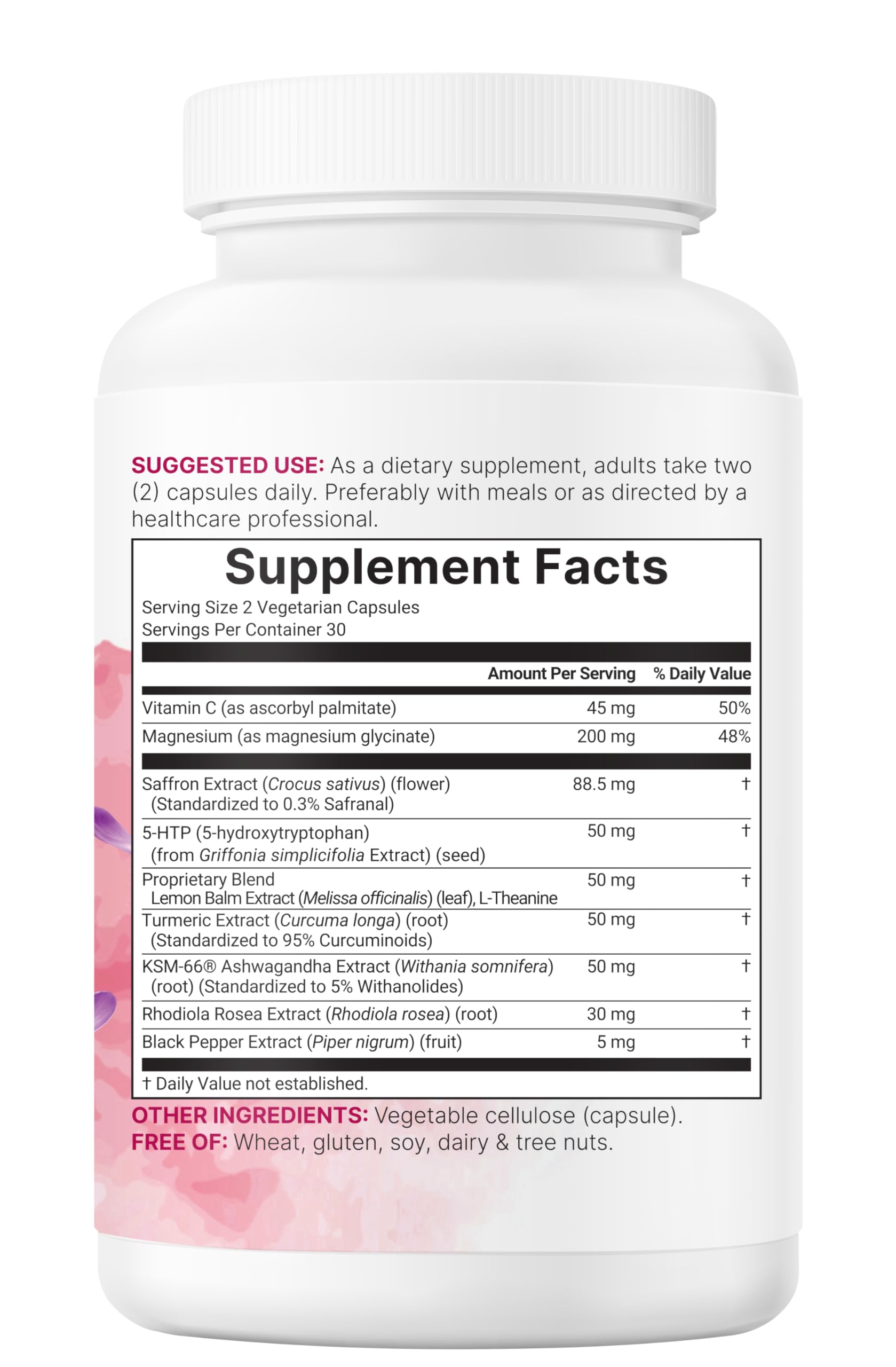Vegetarian capsules from Micro Ingredients Saffron Advanced supplement placed on a clean background.