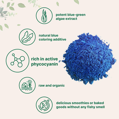 Micro Ingredients blue spirulina pouch next to a healthy celestial blue smoothie bowl
