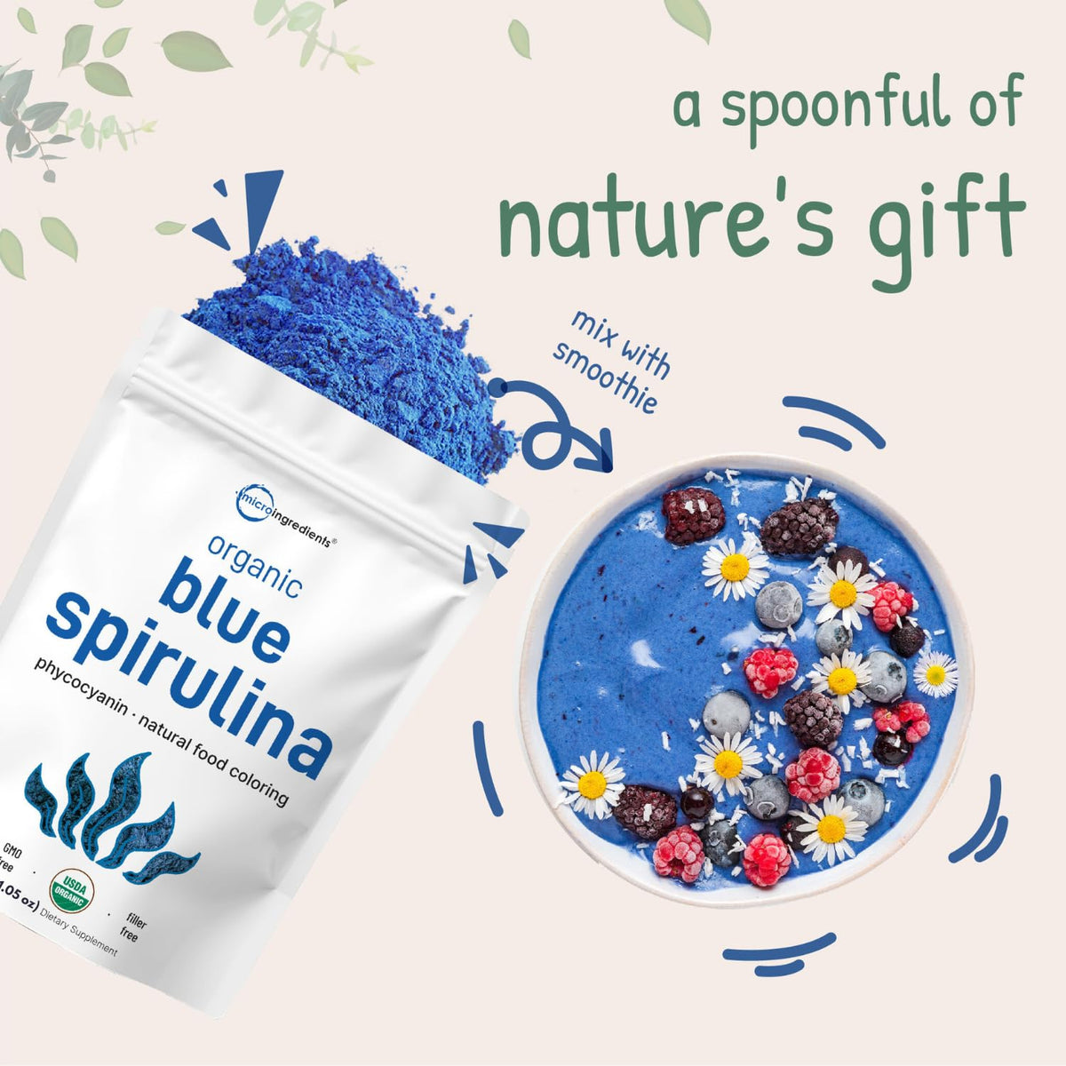 Authentic USA imported Micro Ingredients superfood supplement packaging showcasing vegan protein benefits