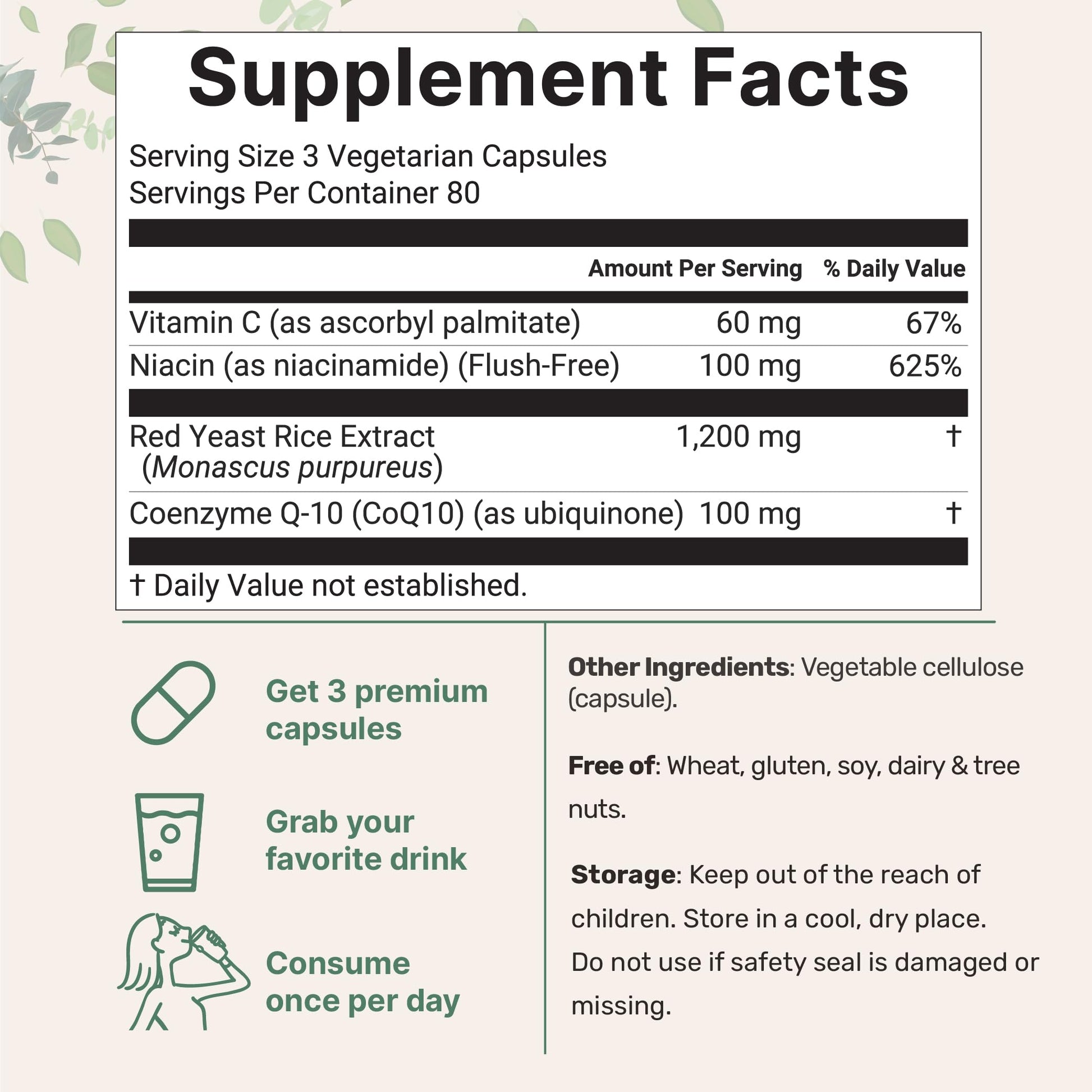 Micro Ingredients Red Yeast Rice 1200mg supplement facts label
