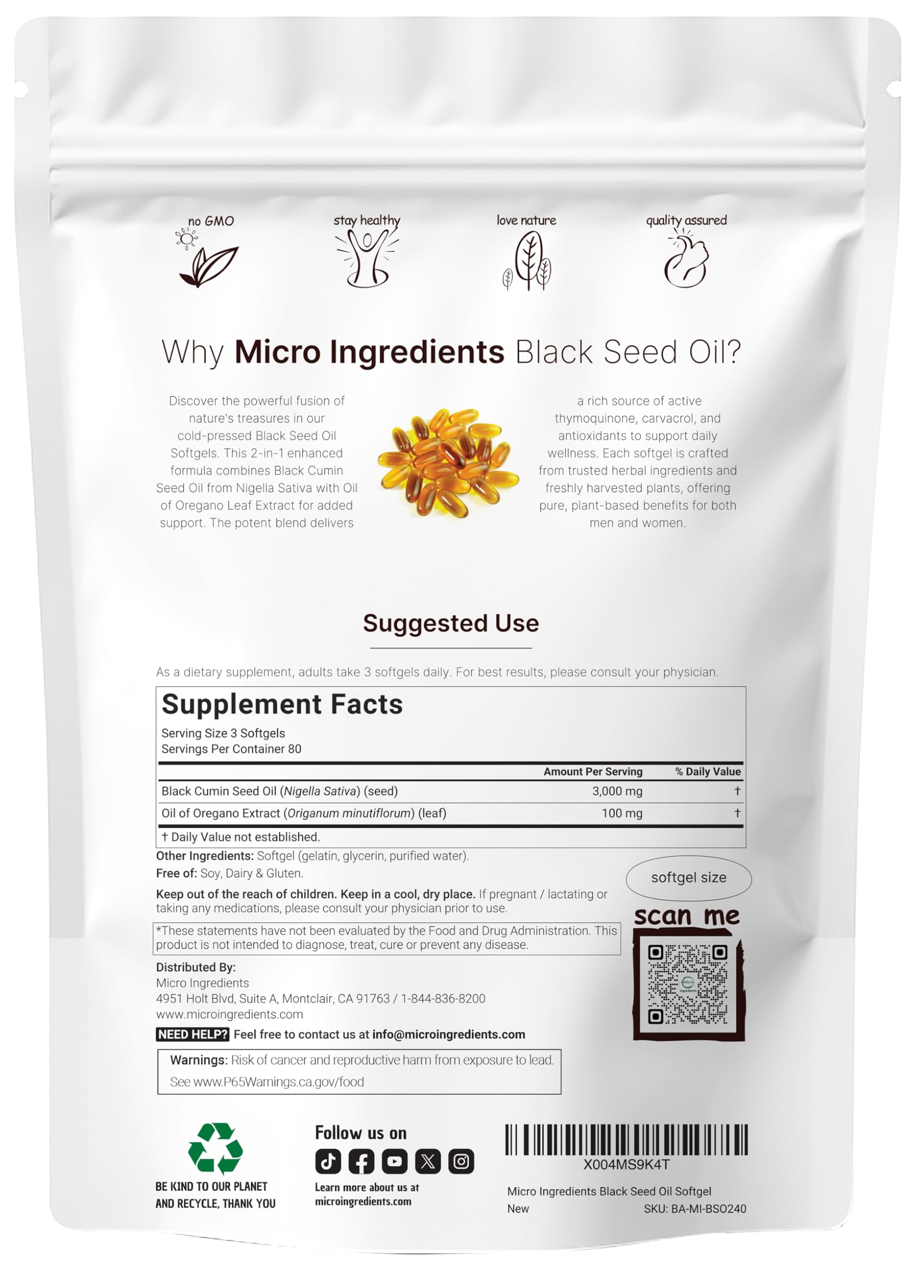 Micro Ingredients 2-in-1 Herbal Complex Softgels Supplement Facts Label