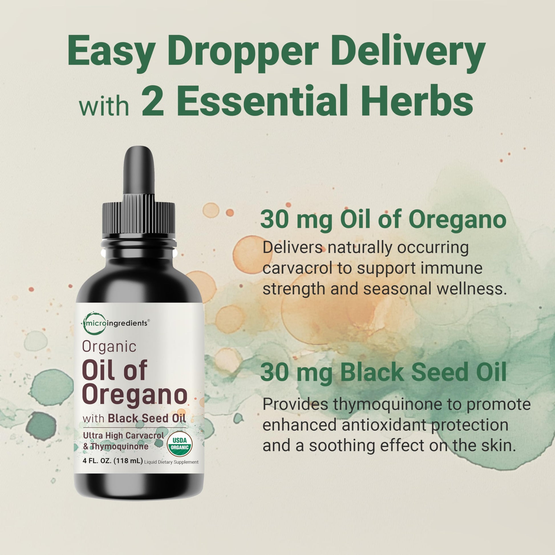 High potency liquid herbal drops dropper top showing clean application mechanism