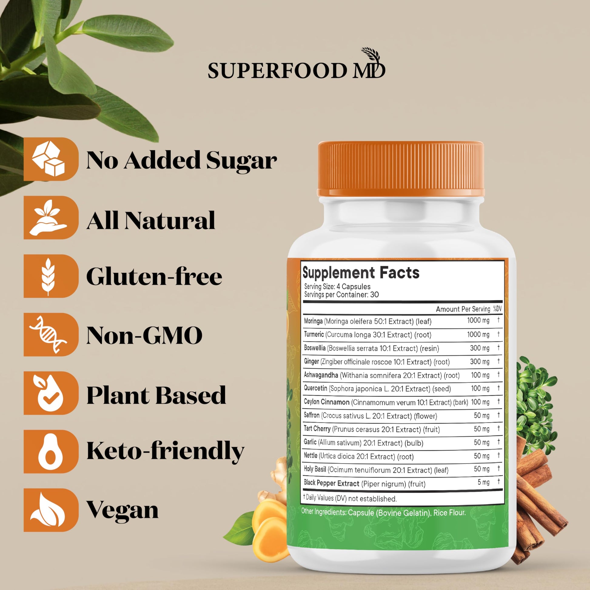 Superfood MD joint support dietary supplement nutritional facts label