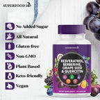 Full product display of Superfood MD Resveratrol Berberine capsules illustrating the premium imported bottle design