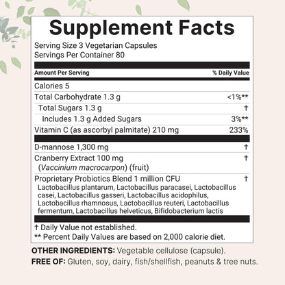 Micro Ingredients Pure D-Mannose 240 Capsules supplement facts label