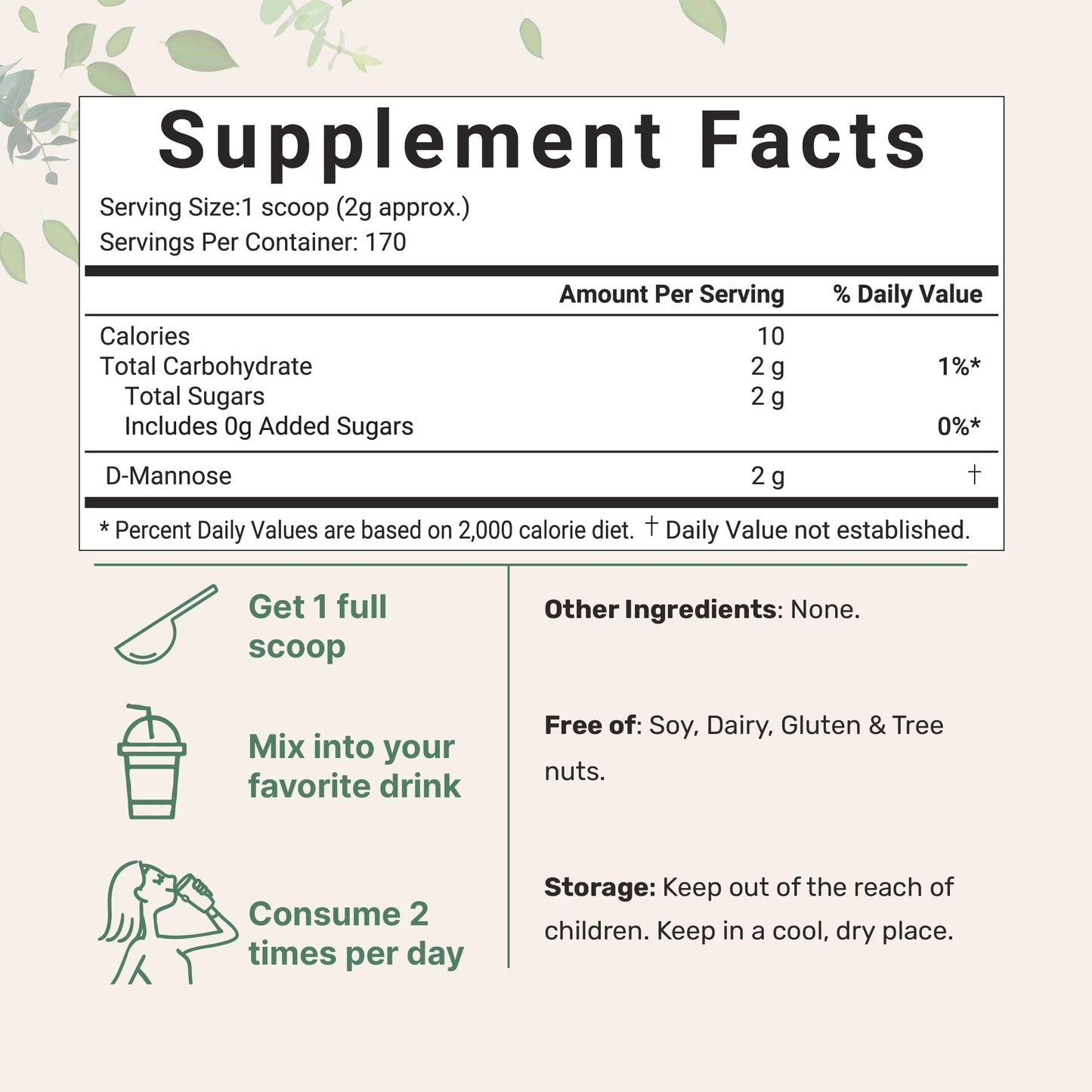 Micro Ingredients Pure D-Mannose Powder Pouch Supplement Facts