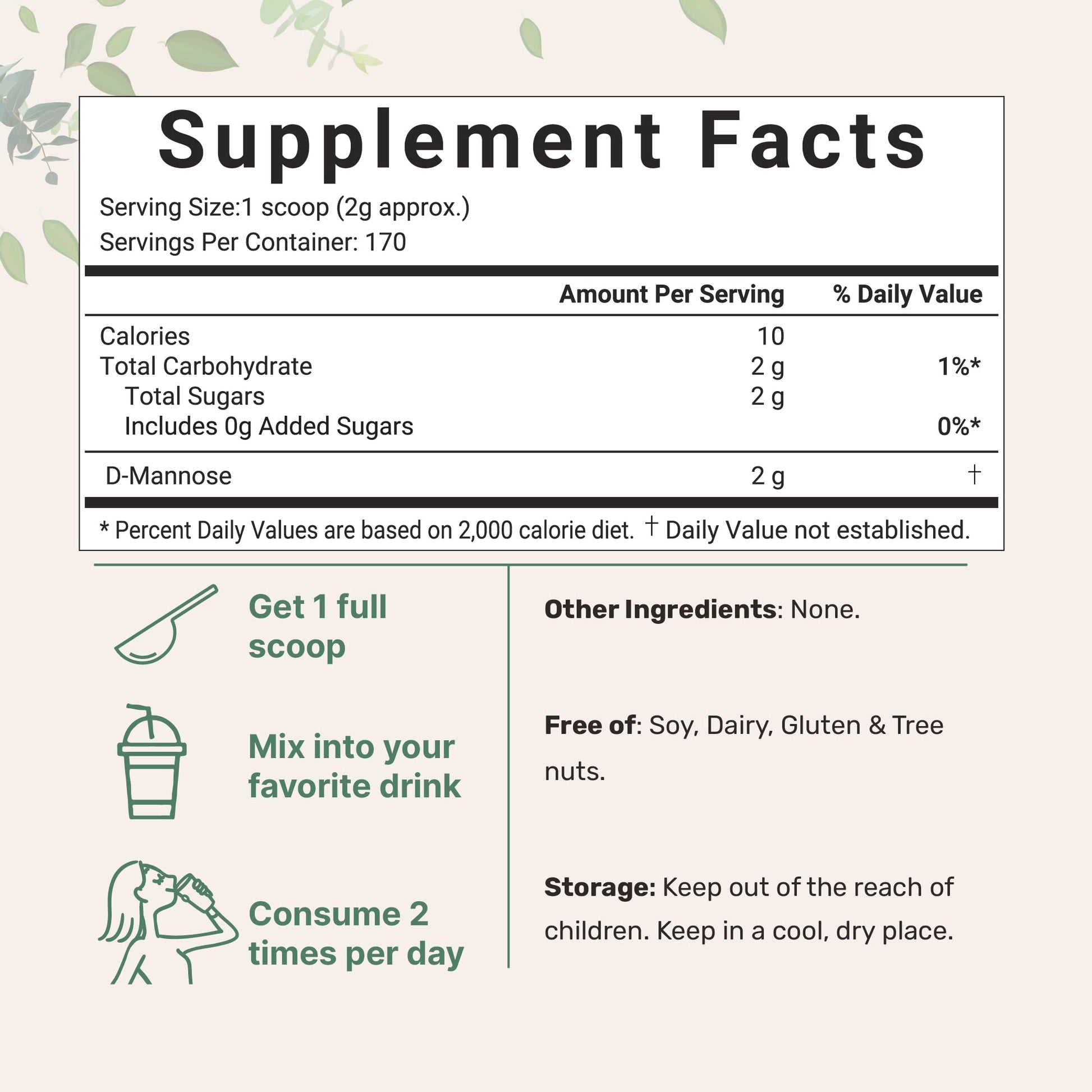Micro Ingredients Pure D-Mannose Powder Pouch Supplement Facts
