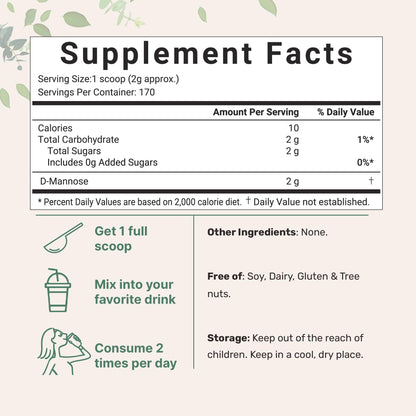 Micro Ingredients Pure D-Mannose Powder Pouch Supplement Facts