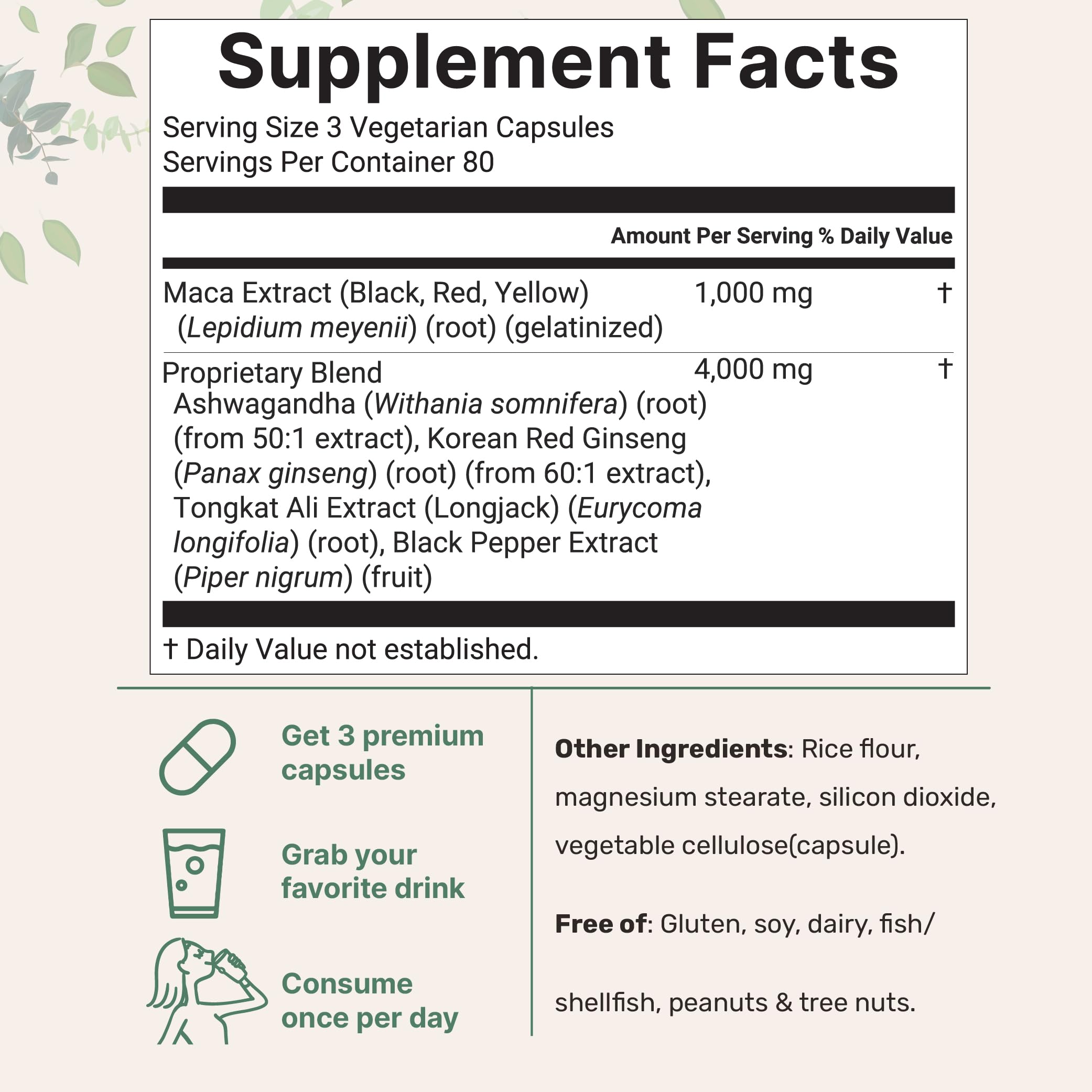 Micro Ingredients Maca Root 5000mg supplement label details