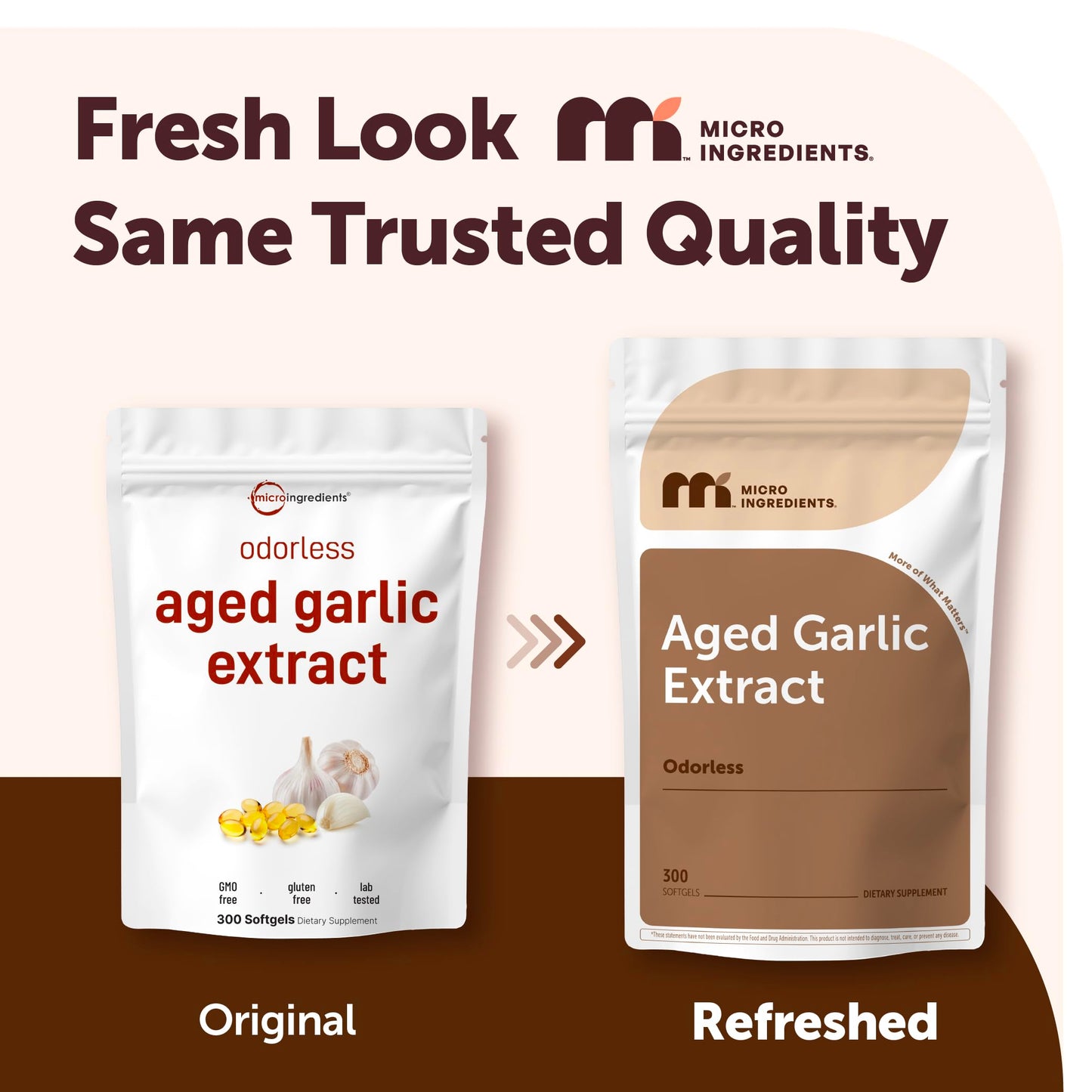 Micro Ingredients 24 month aged garlic extract bottle displaying non GMO and gluten free labels.
