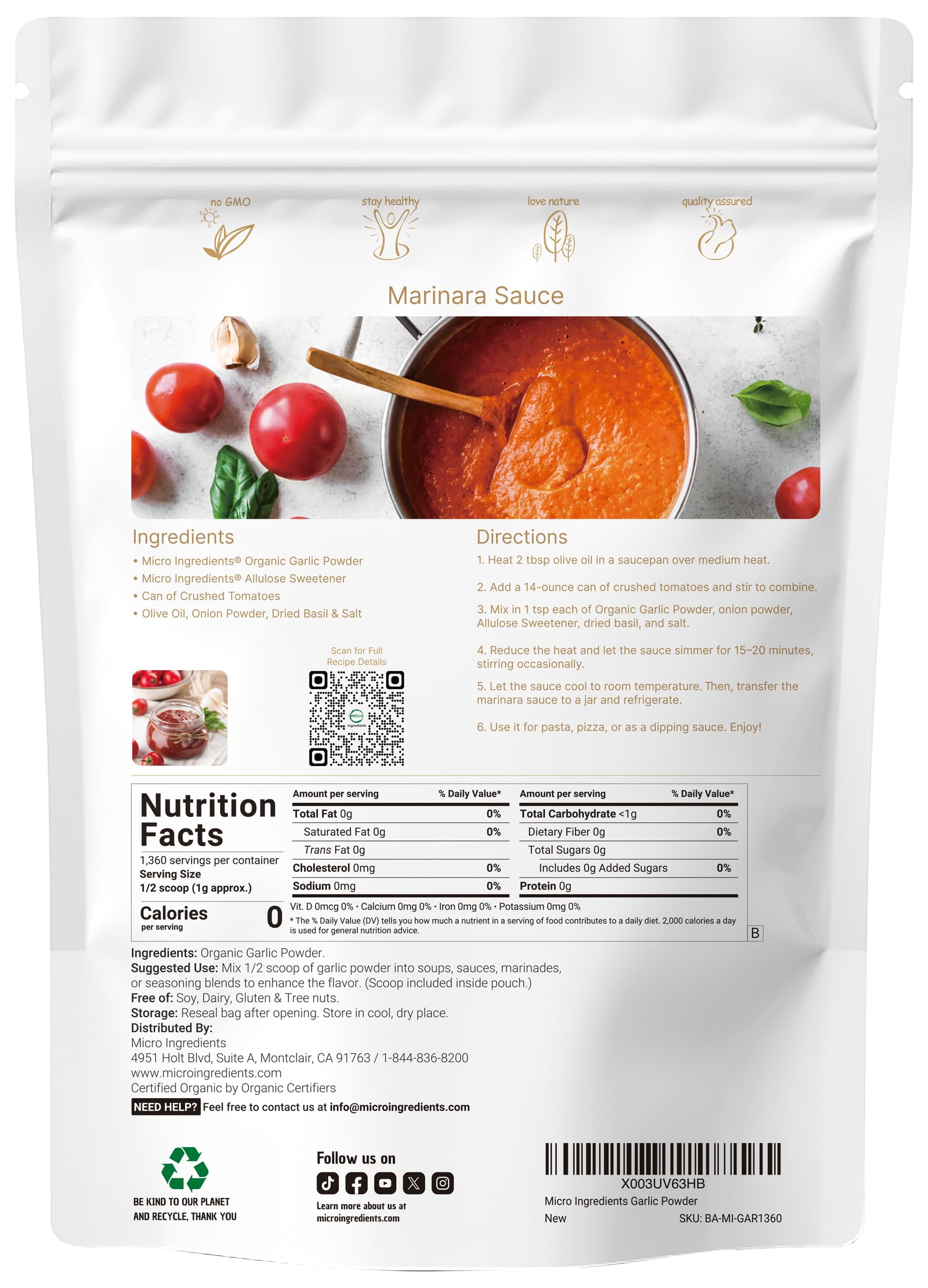 Organic garlic powder bulk pouch packaging details