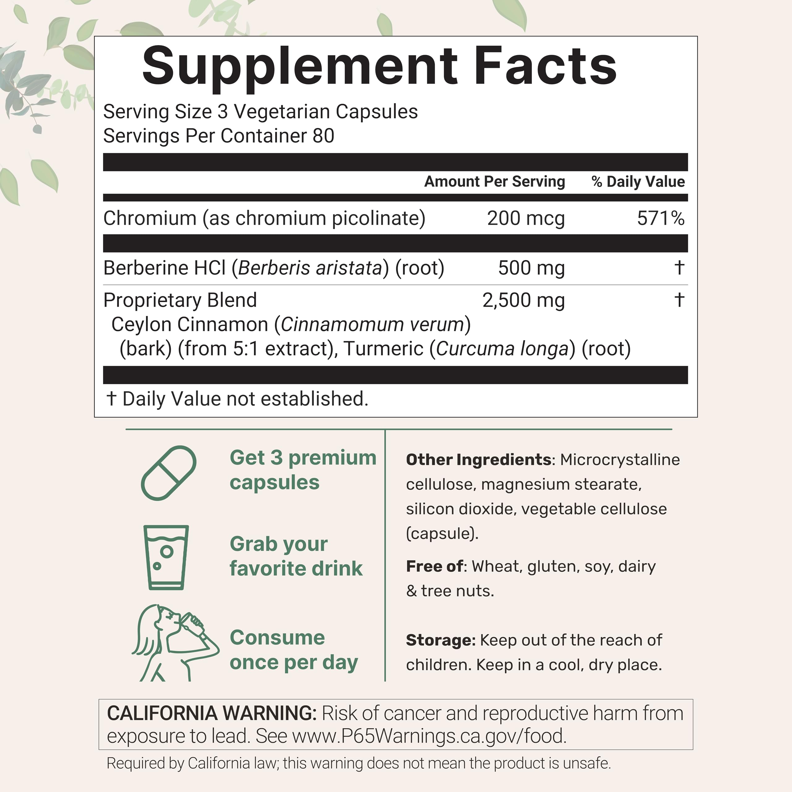 Label details of Micro Ingredients Berberine 4-in-1 metabolic complex