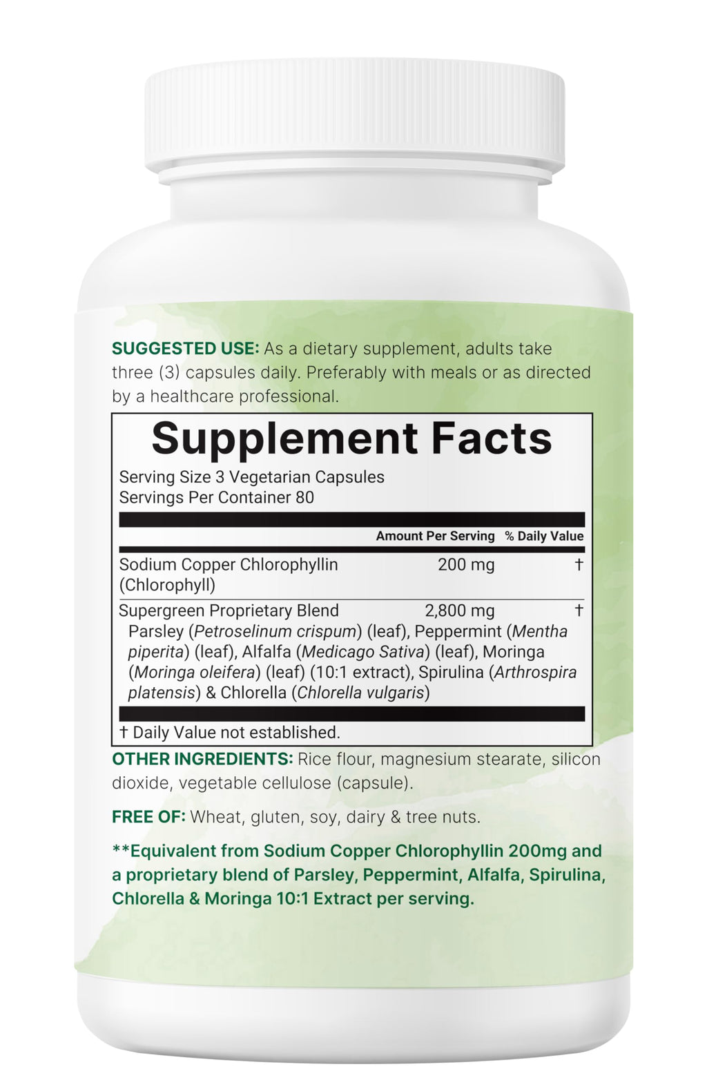 Chlorophyll Super Greens Complex extra strength 3000 mg dosage highlights