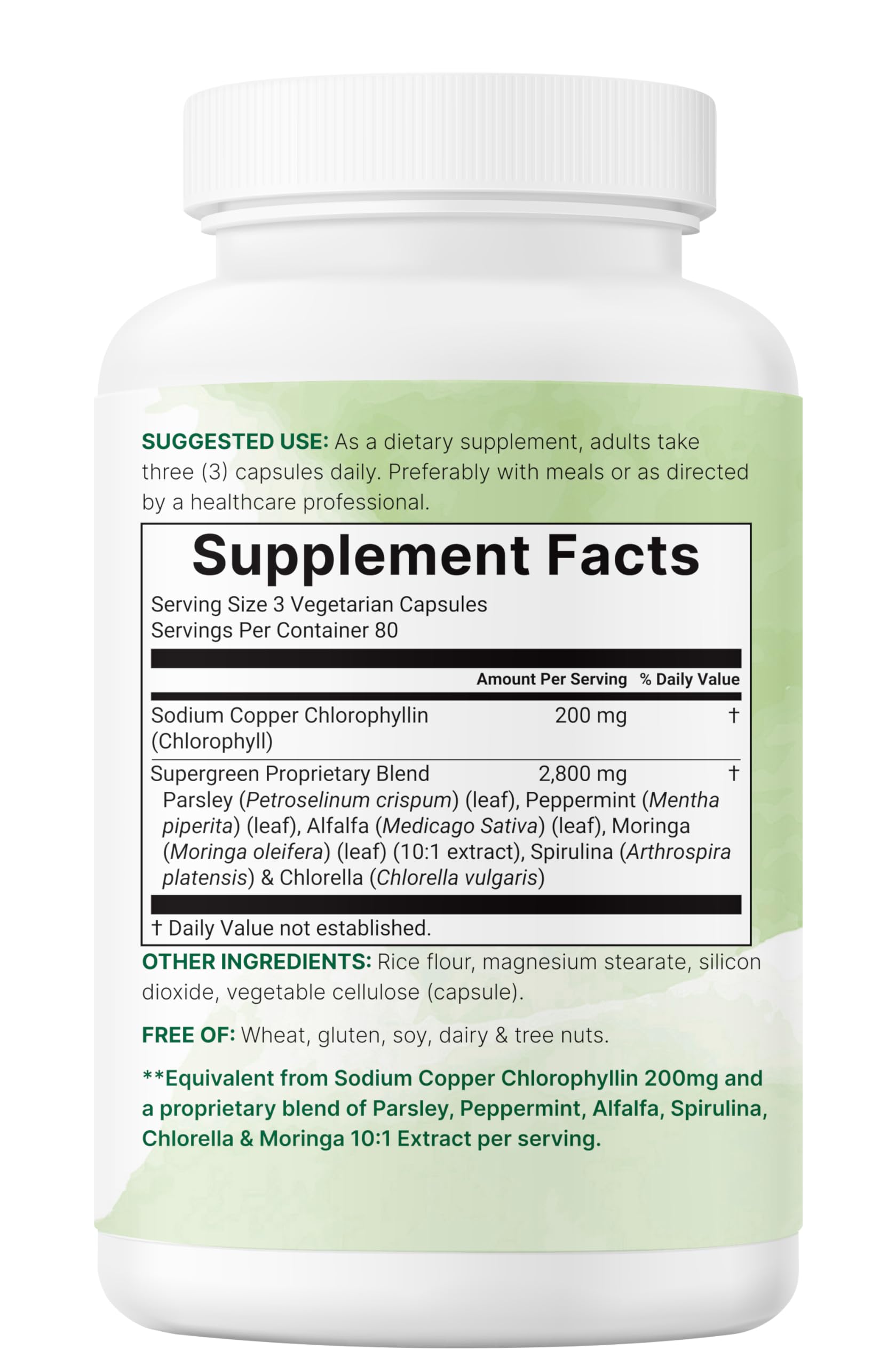 Chlorophyll Super Greens Complex extra strength 3000 mg dosage highlights