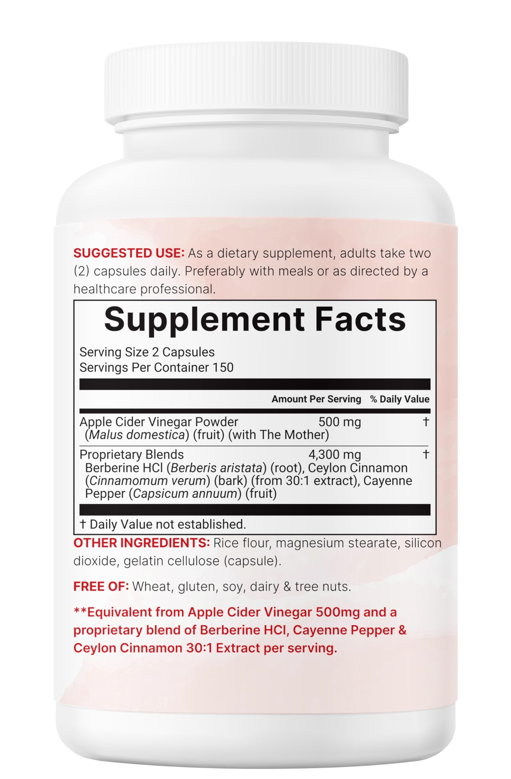Close up of the high potency apple cider vinegar complex capsules for daily wellness.