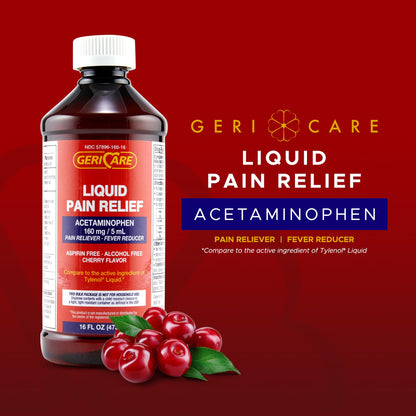 Gericare cherry flavored liquid pain reliever bottle