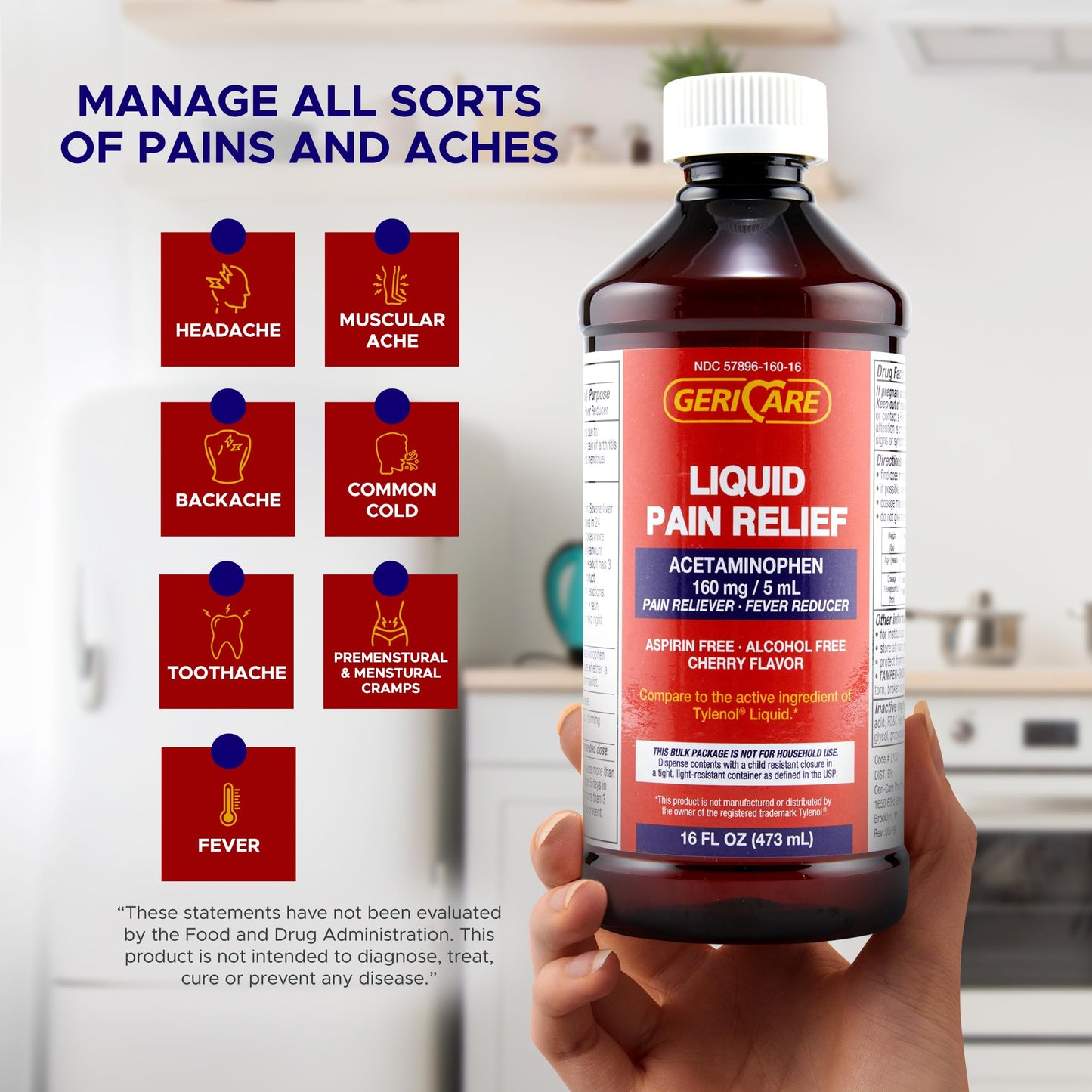 Gericare fever reducer and pain reliever bottle back side