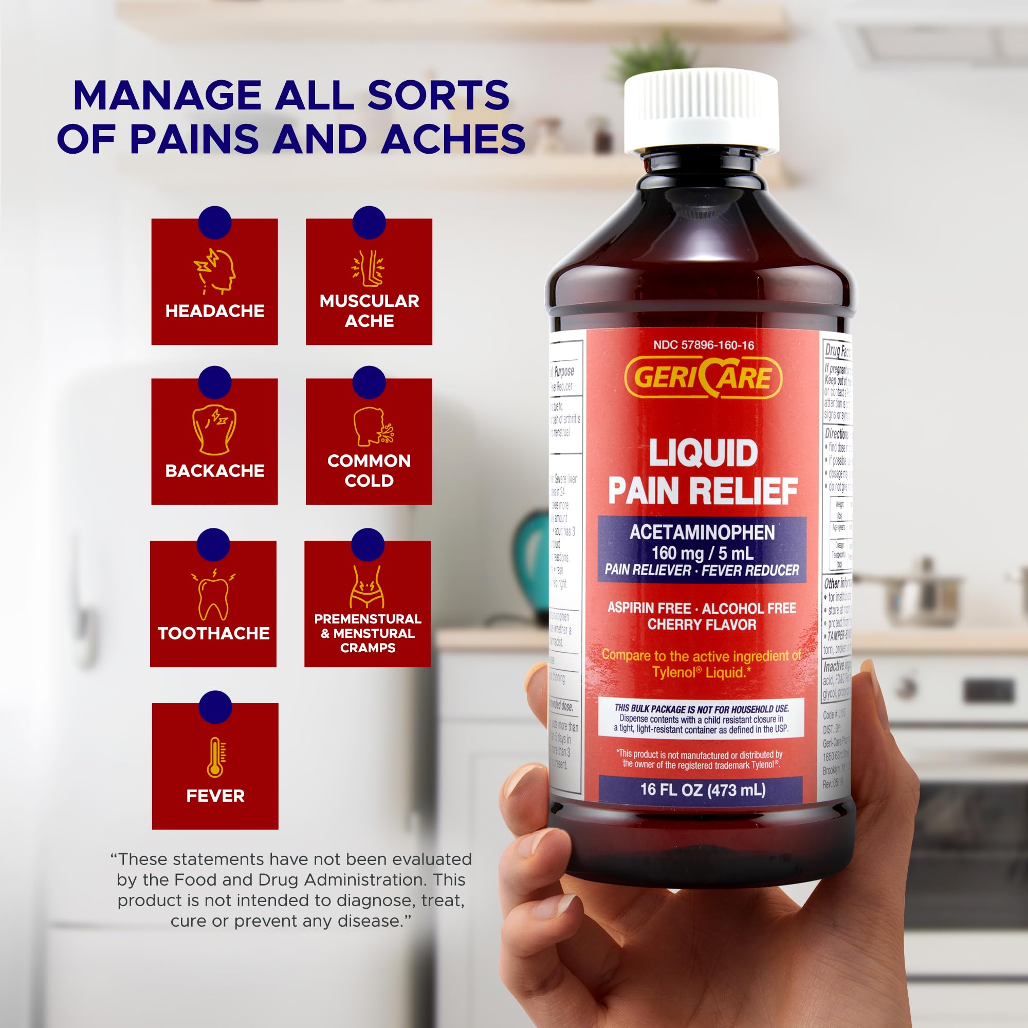 Gericare fever reducer and pain reliever bottle back side
