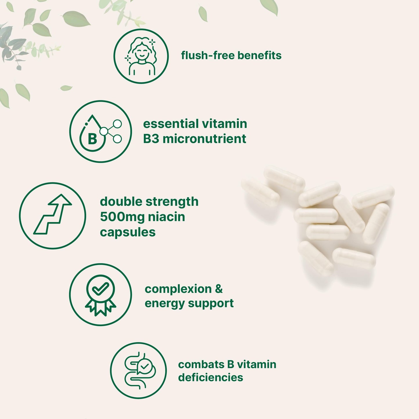 Close up of Micro Ingredients Niacin flush free capsules
