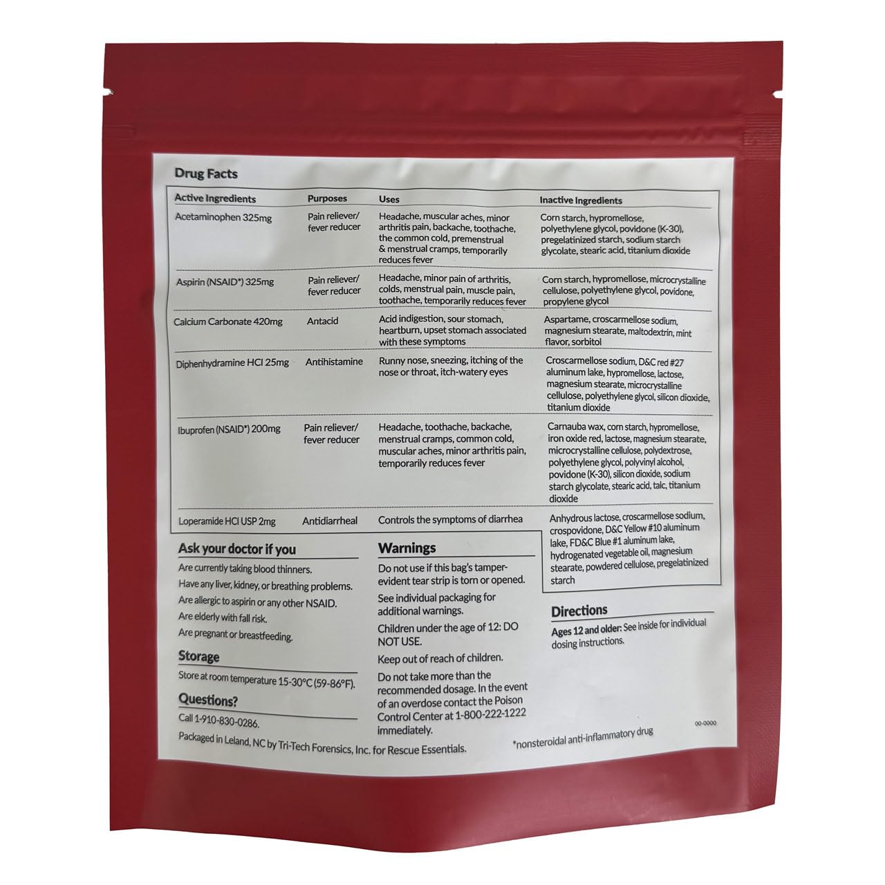 Rescue Essentials Medications Unit Dose Pack blister pack detail