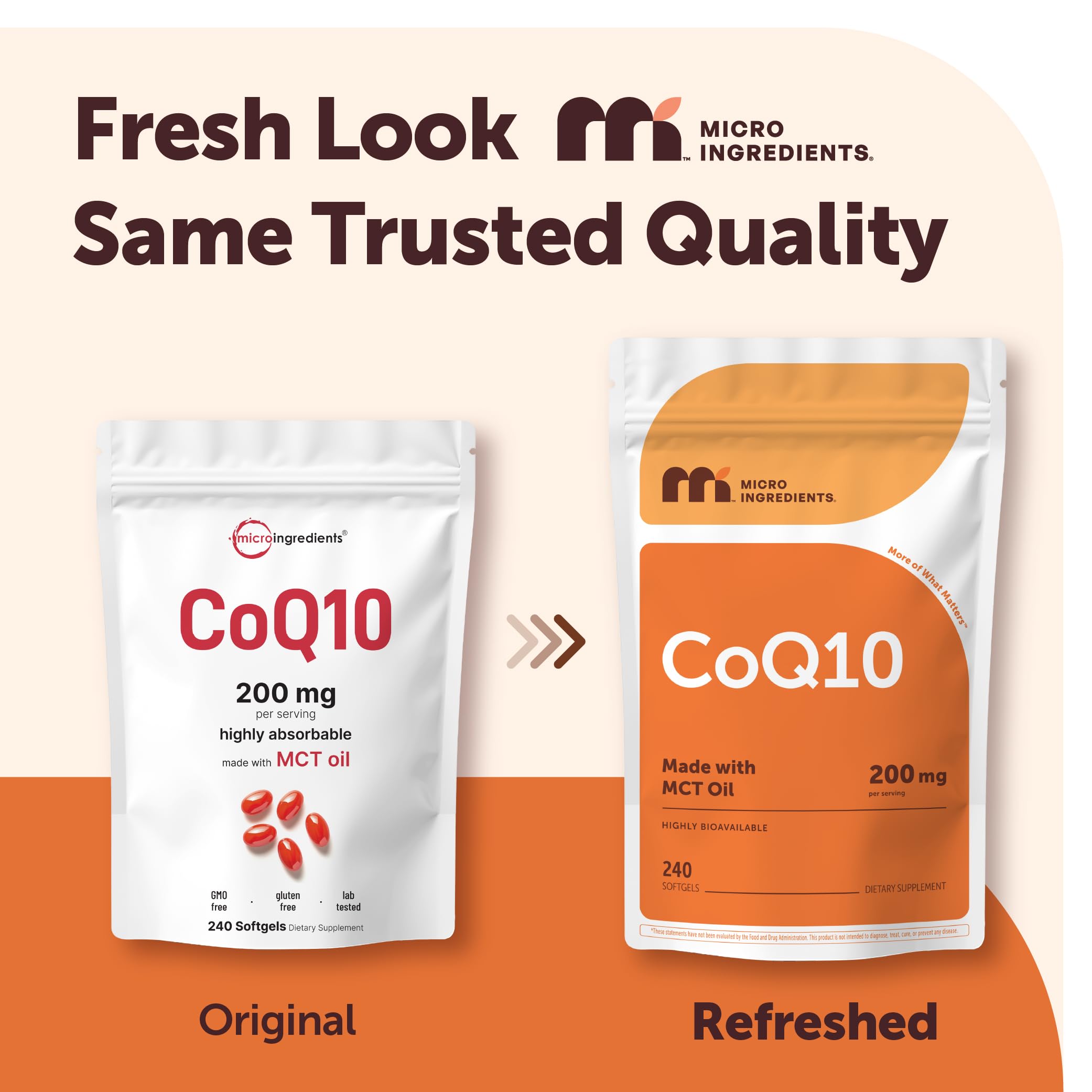 Micro Ingredients CoQ10 ubiquinone with coconut MCT oil supplement facts label details