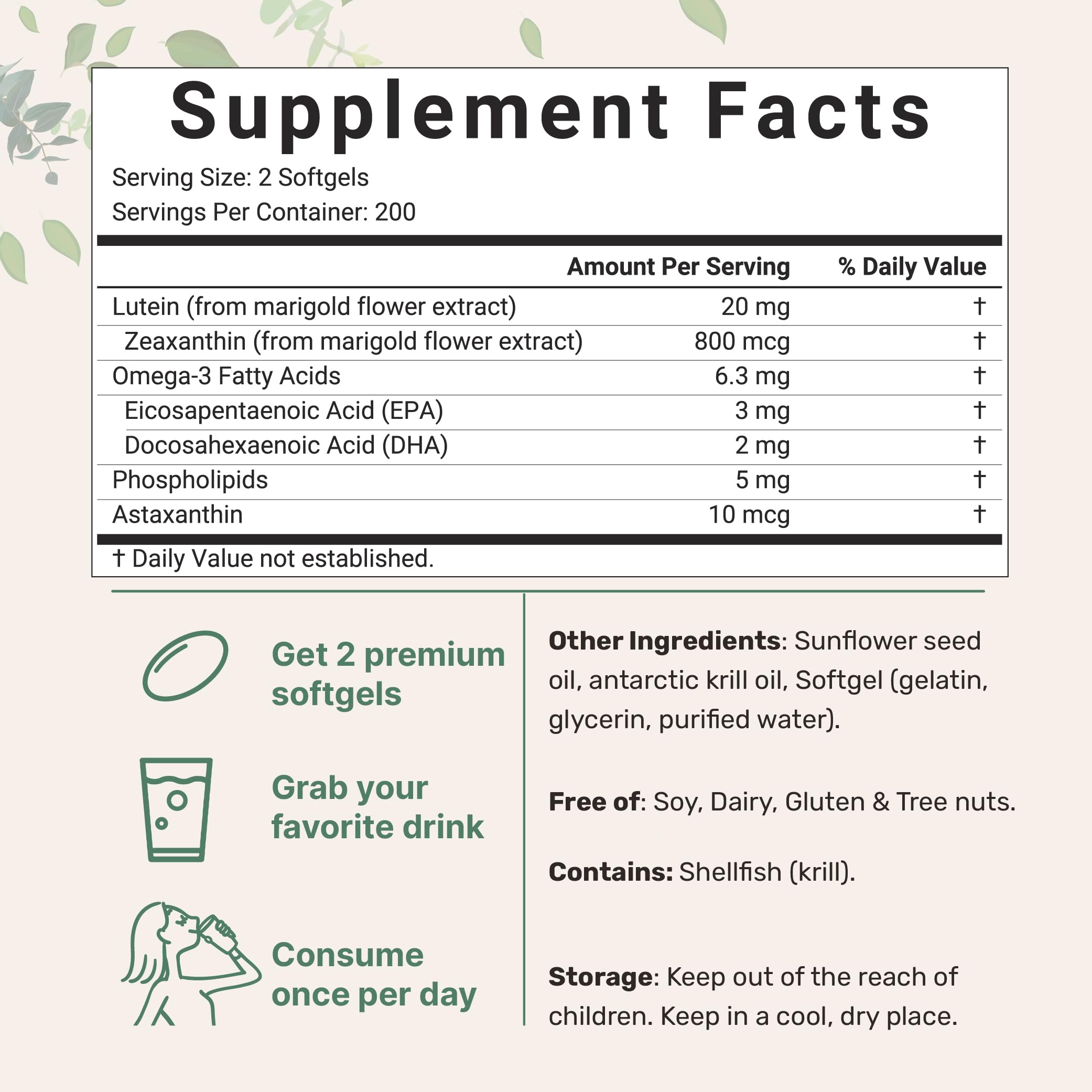 Micro Ingredients 4-in-1 adult vision complex showing supplement facts panel with 20mg lutein