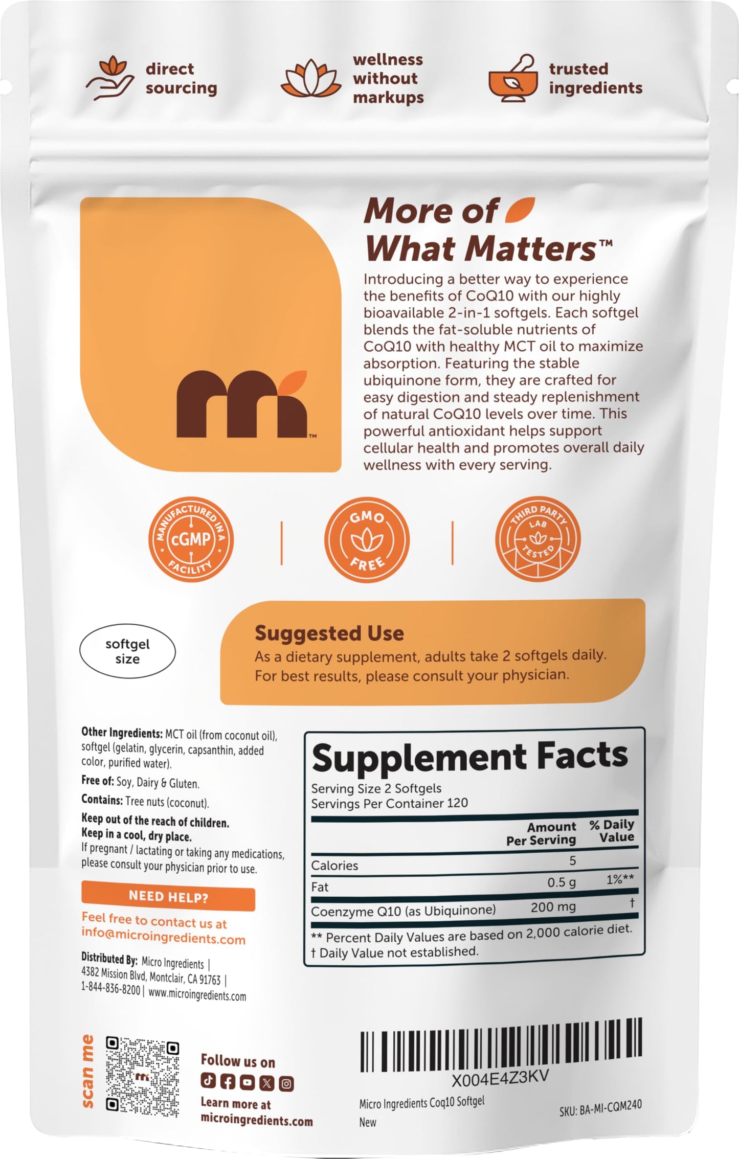 Micro Ingredients cellular energy supplement softgels containing coconut MCT oil carriers