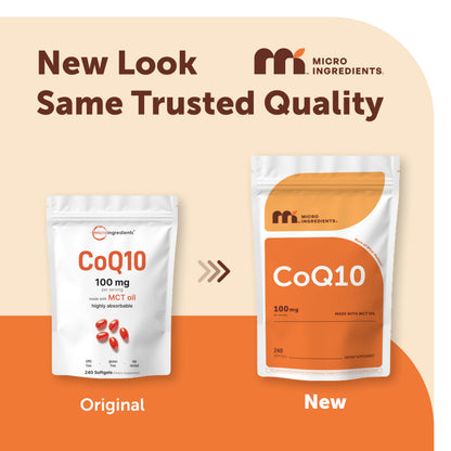 High absorption coenzyme Q10 softgels blended with coconut medium chain triglyceride oil for heart health