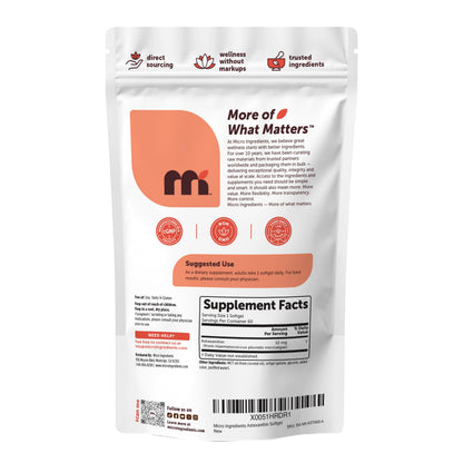 Micro Ingredients Astaxanthin microalgae source supplement information detailing fat soluble cellular defense