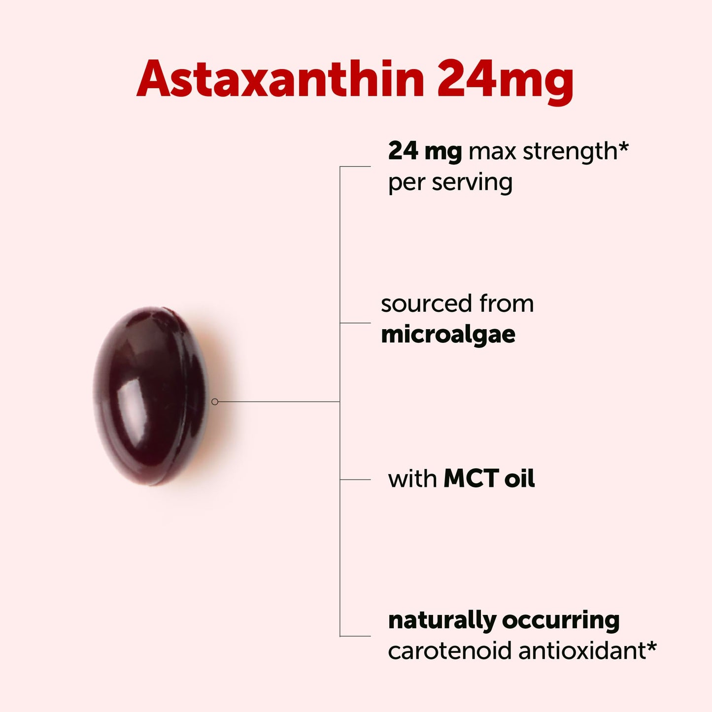Max strength astaxanthin with MCT oil antioxidant supplement packaging closeup