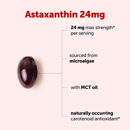 Max strength astaxanthin with MCT oil antioxidant supplement packaging closeup