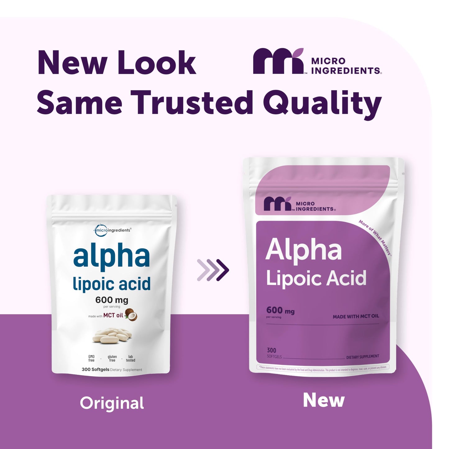 Supplement facts label on the reverse side of Micro Ingredients Alpha Lipoic Acid pouch