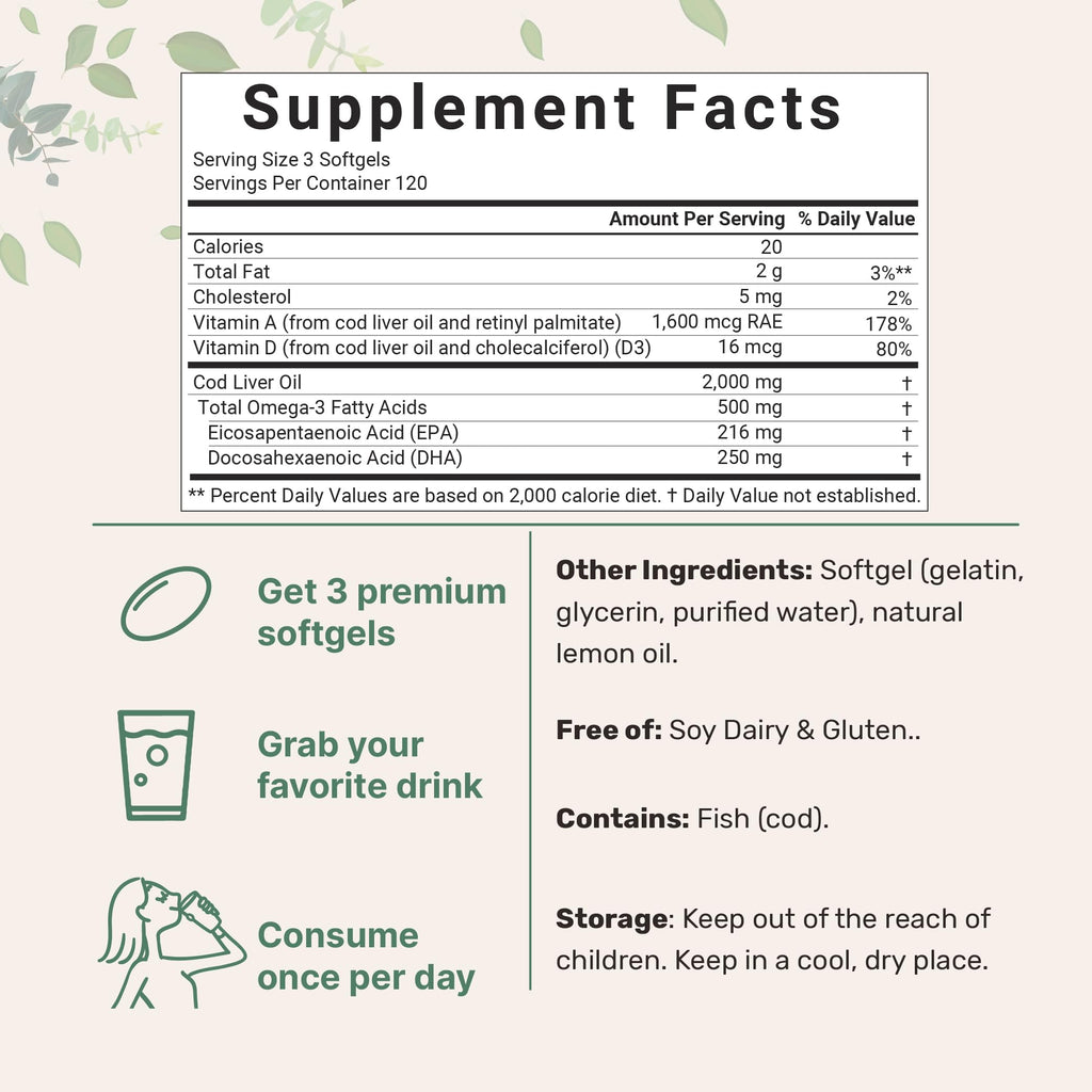 Micro Ingredients Arctic Cod Liver Oil nutritional facts supplement label.