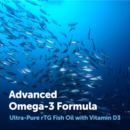 Close up of the non GMO and third party tested seals on the Micro Ingredients omega 3 with vitamin D3 softgels container.