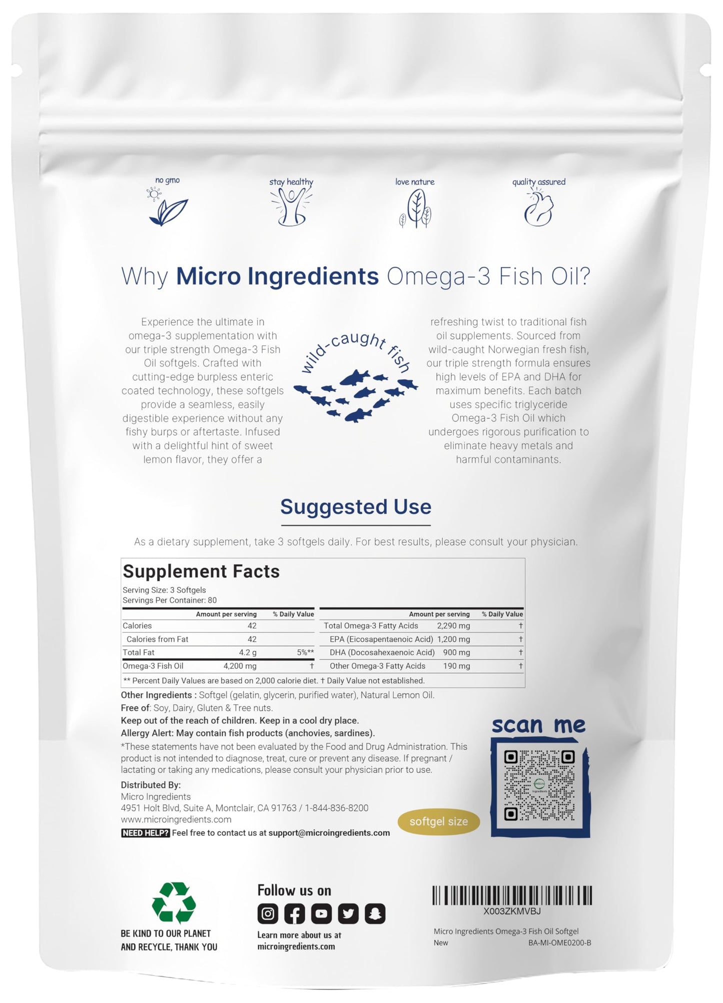 Authentic imported Micro Ingredients deep sea wild caught omega three supplement