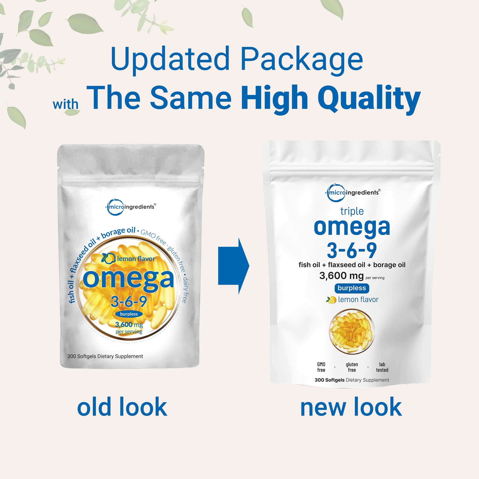 Close up of Micro Ingredients Omega 3 6 9 lemon flavored softgels