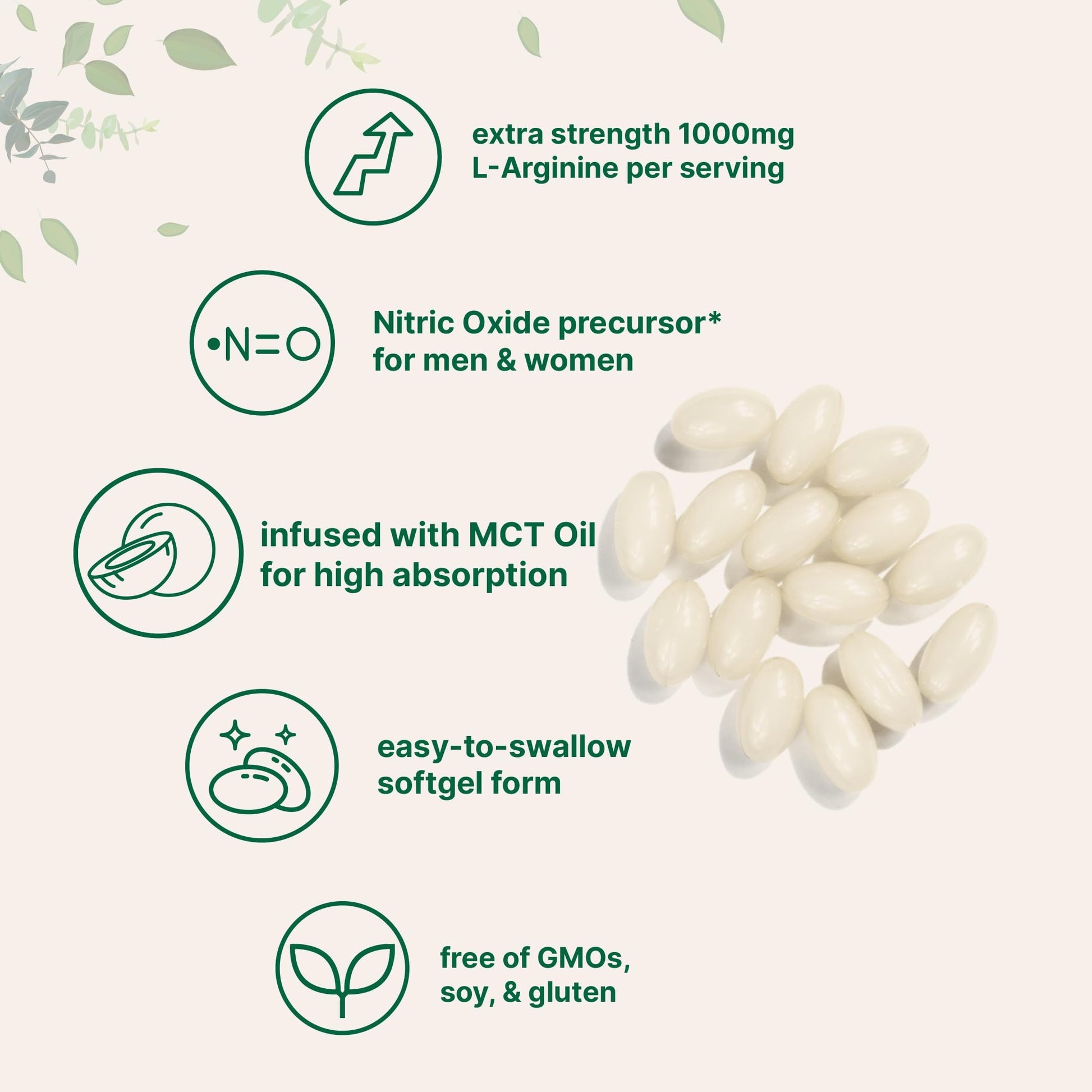 Extra strength amino acid formula softgels with MCT oil showing the easy to swallow capsule shape.