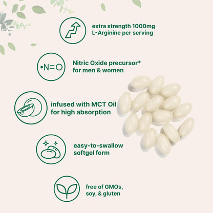 Extra strength amino acid formula softgels with MCT oil showing the easy to swallow capsule shape.