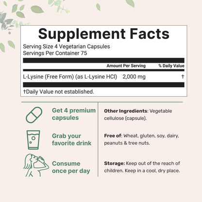 Micro Ingredients L-Lysine 2000mg supplement label details