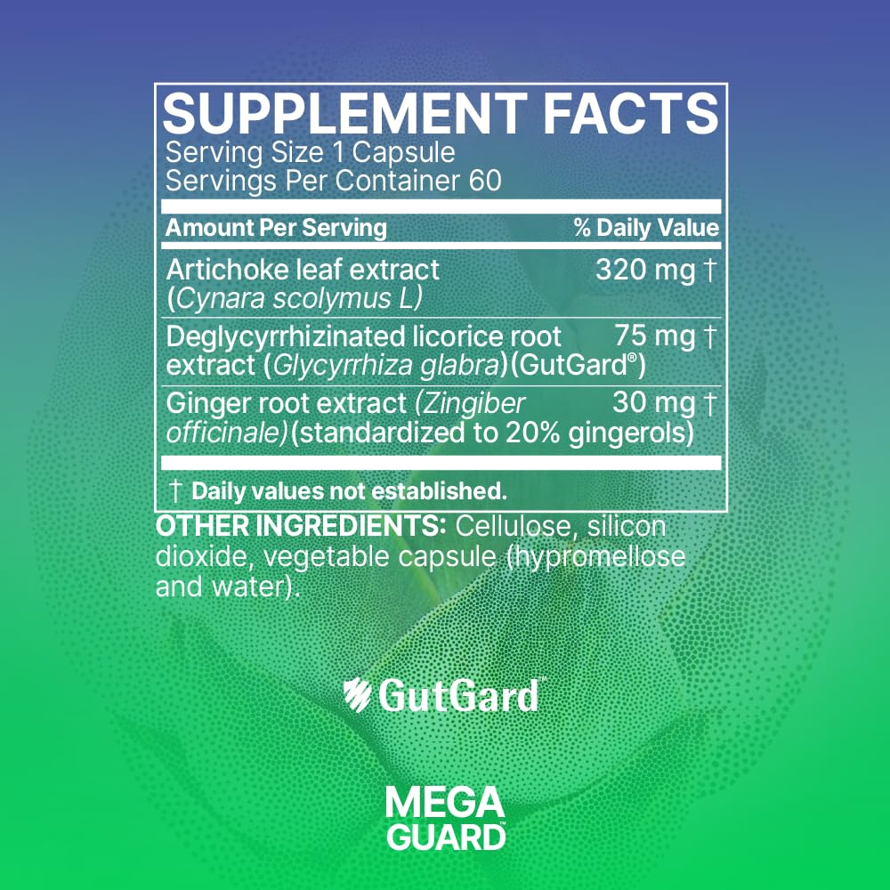 Microbiome Labs MegaGuard premium digestive aid bottle back label showing usage instructions