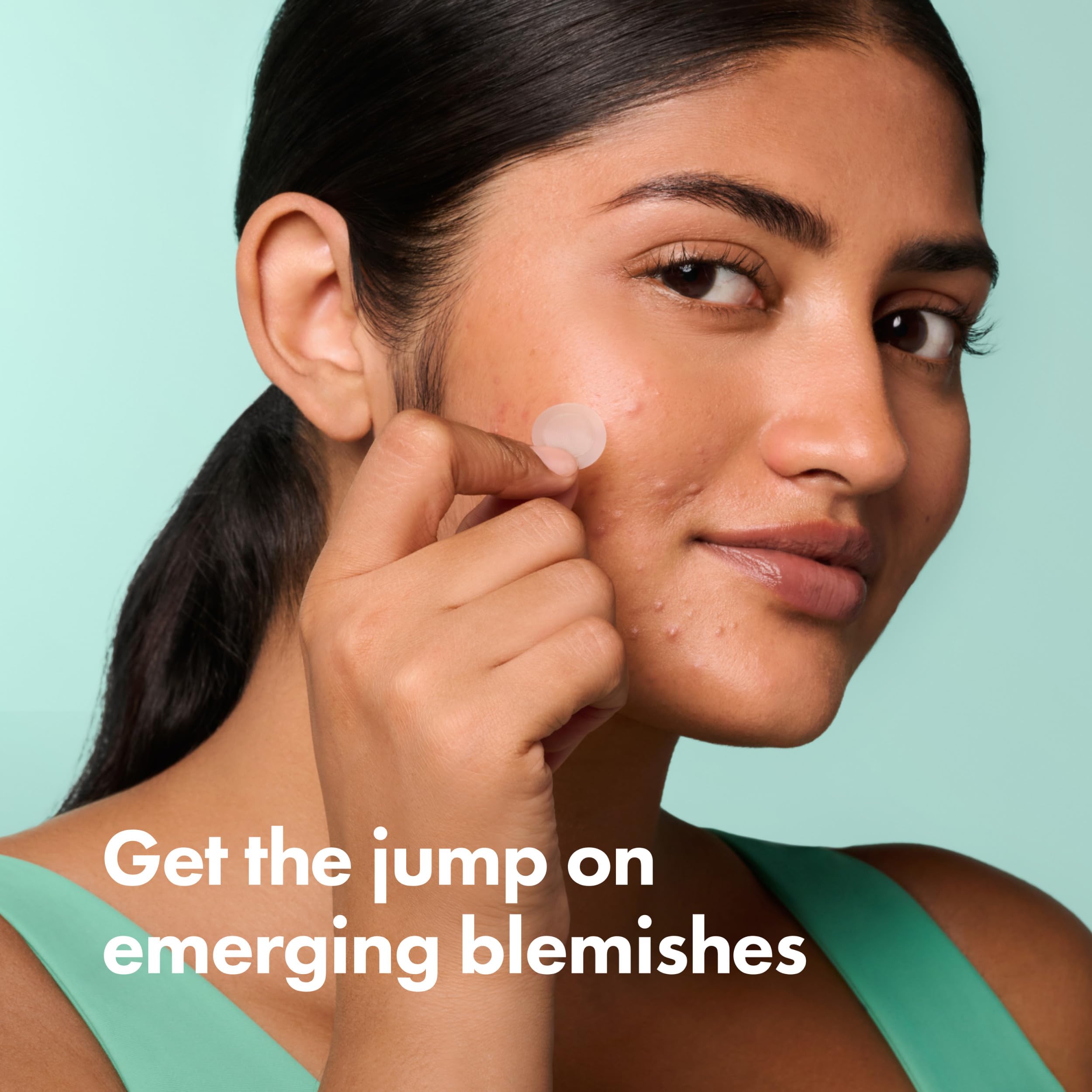 Close up of the sealed easy to peel sheet containing eight hydrocolloid acne spot treatment patches