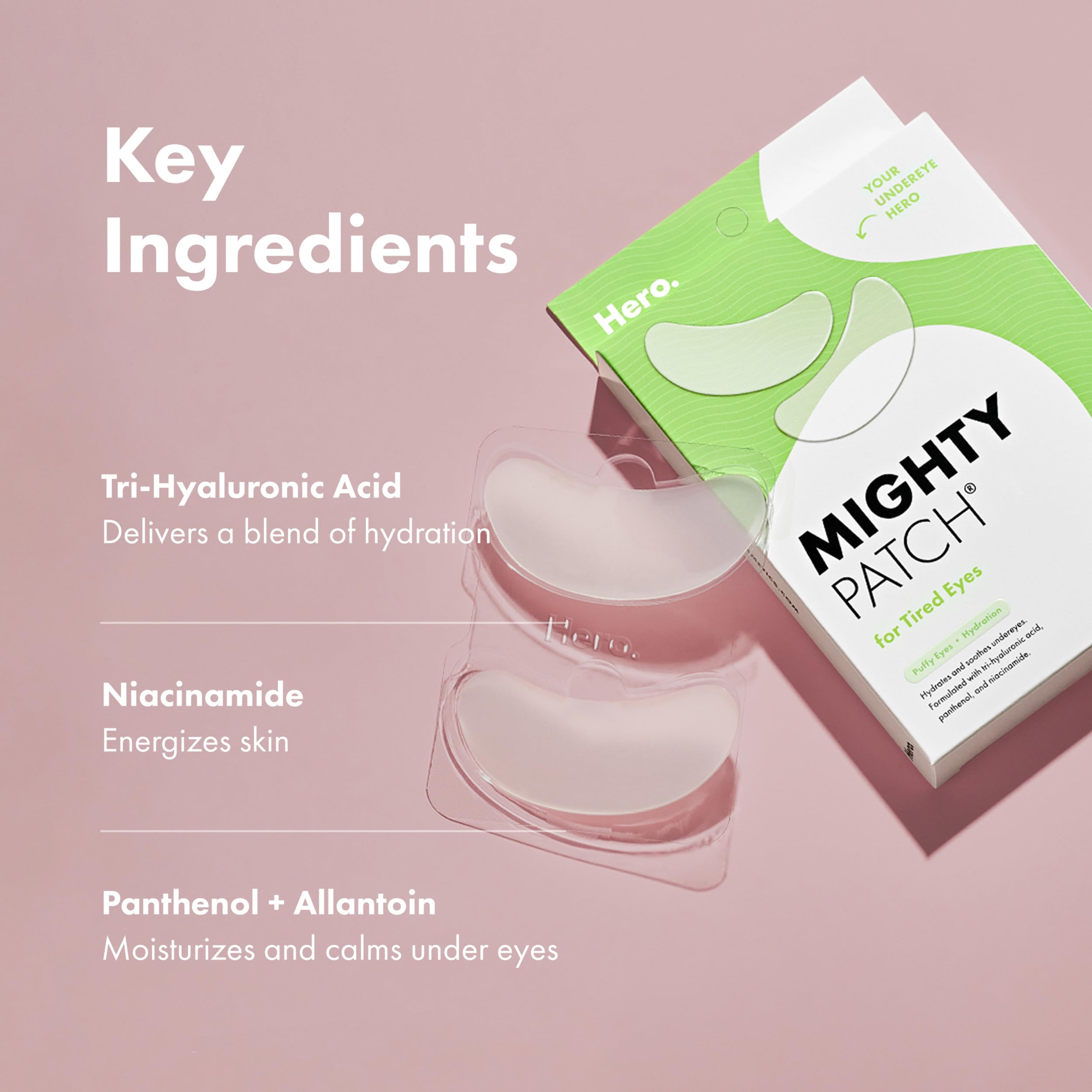 Hero Cosmetics under eye treatment patches showing contoured shape