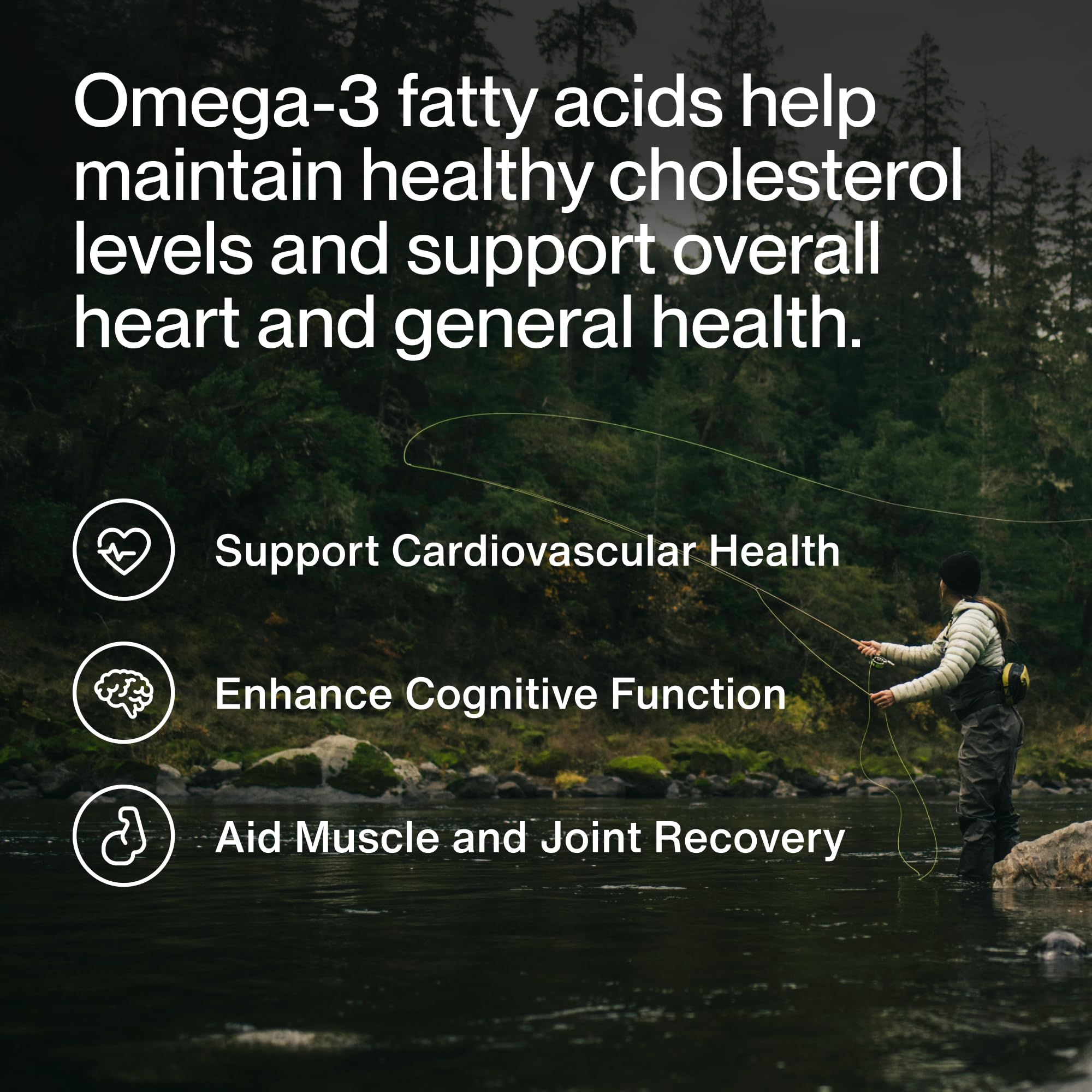 Momentous Omega 3 60 softgels dietary supplement packaging highlighting the 1 to 1 EPA and DHA ratio.