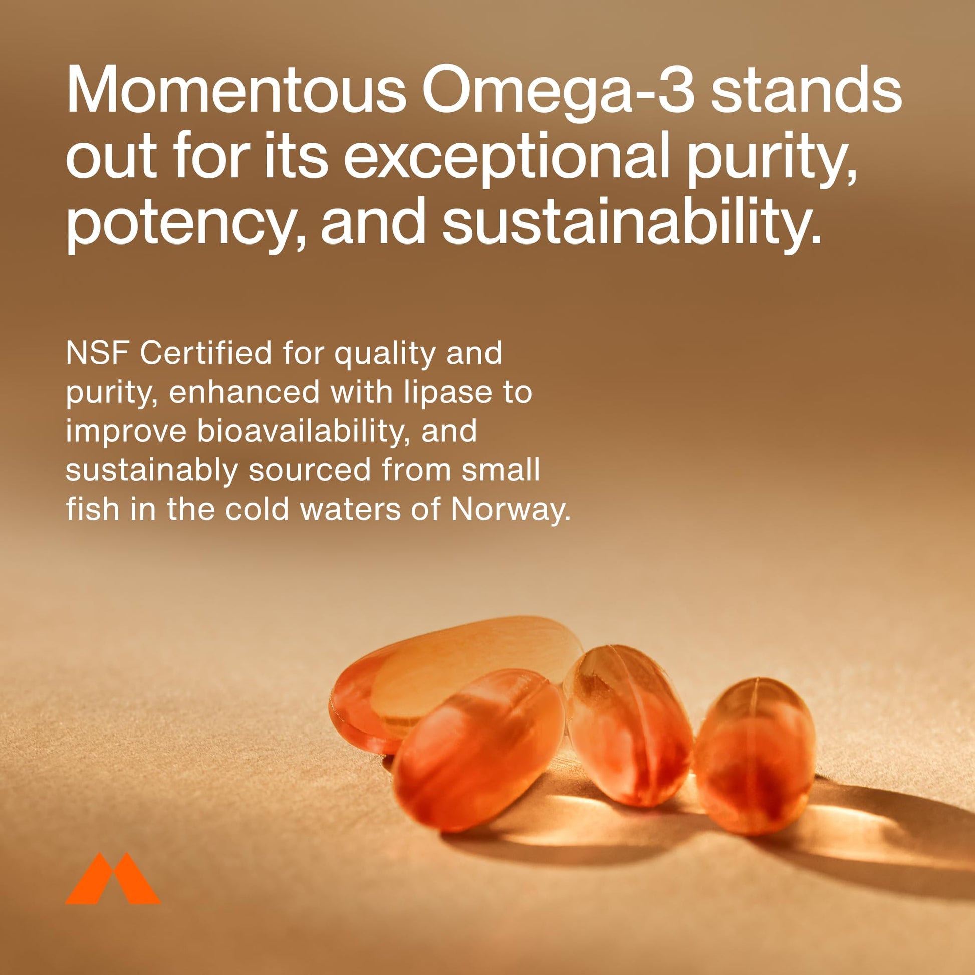 Side view of Momentous high potency fish oil label detailing the 1600 milligrams essential fatty acid nutrition facts.