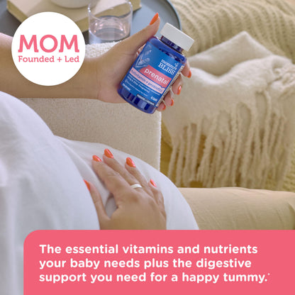 Close up of Mommy's Bliss prenatal probiotic and ginger benefits