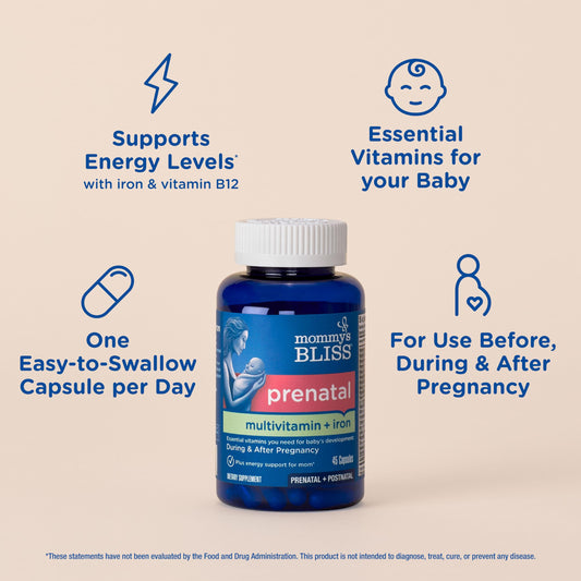Mommy's Bliss prenatal vitamin packaging nutritional details