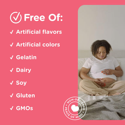 Back label of Mommy's Bliss prenatal multivitamin with iron