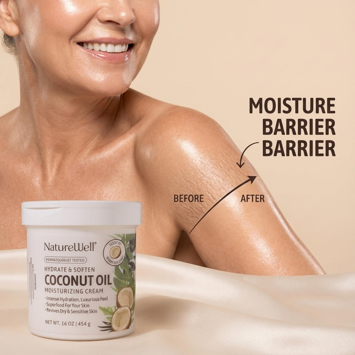 Nature Well coconut oil cream being applied to hand
