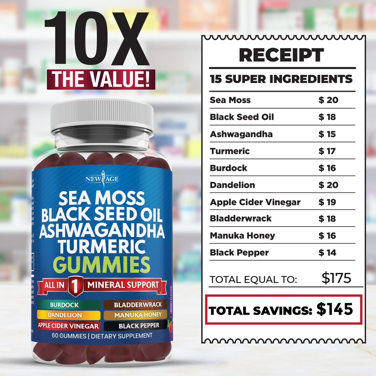 New Age Sea Moss Gummies 2-pack bundle display view