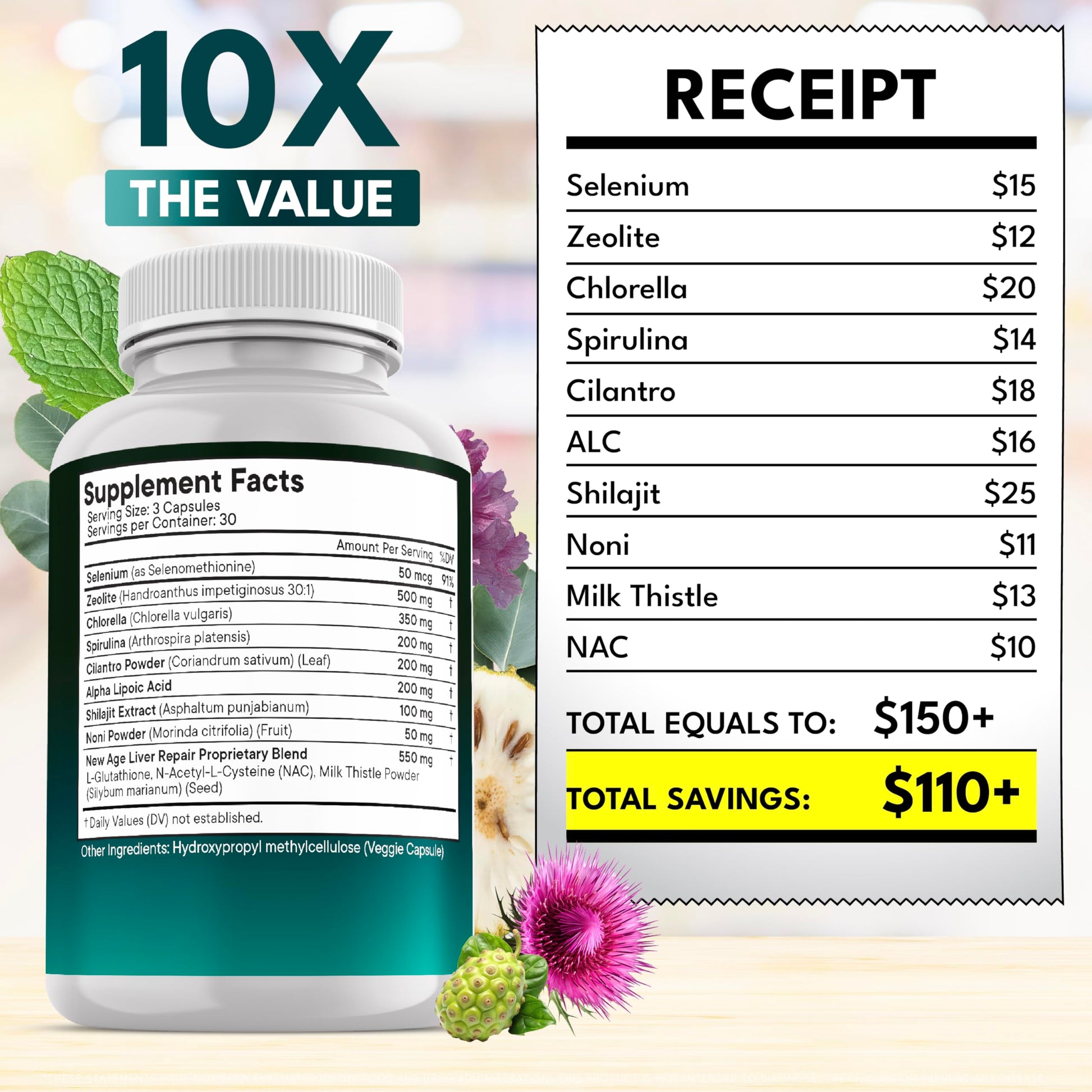 Close-up of premium vegan non-GMO capsules from NEW AGE liver cleanse and gut health wellness supplement